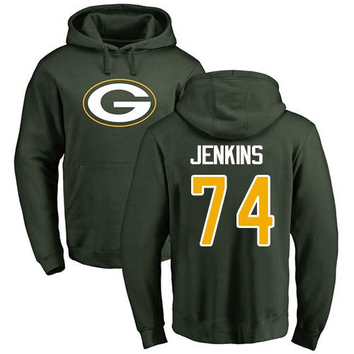 Men Green Bay Packers Green #74 Jenkins Elgton Name And Number Logo Nike NFL Pullover Hoodie Sweatshirts